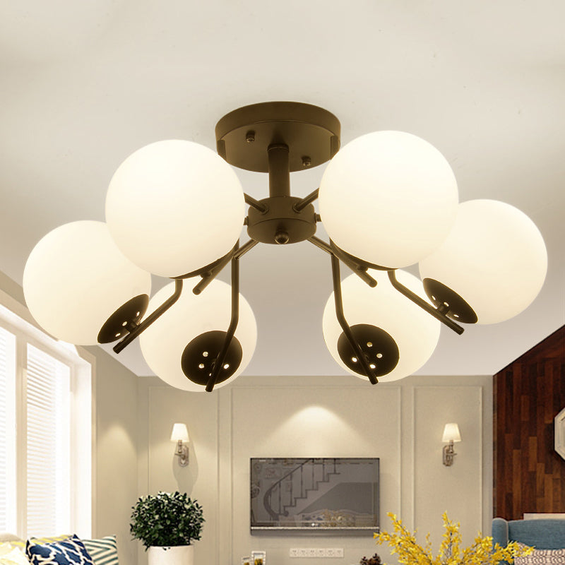 3/5/6 Lights Sputnik Semi Flush Light Traditional White Glass Ceiling Mounted Fixture for Living Room 6 White Clearhalo 'Ceiling Lights' 'Close To Ceiling Lights' 'Close to ceiling' 'Glass shade' 'Glass' 'Semi-flushmount' Lighting' 238317