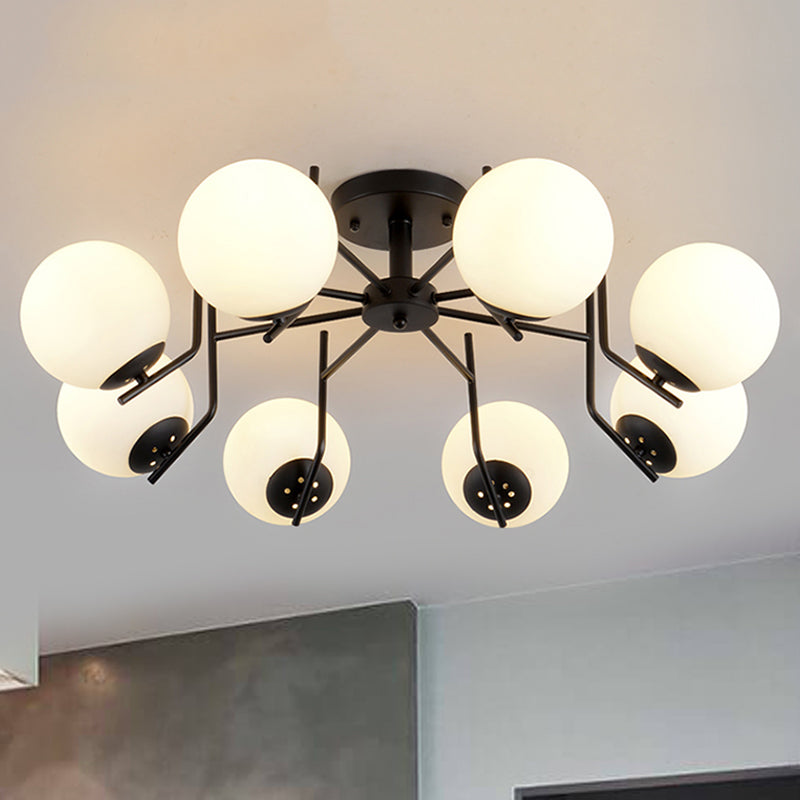 3/5/6 Lights Sputnik Semi Flush Light Traditional White Glass Ceiling Mounted Fixture for Living Room Clearhalo 'Ceiling Lights' 'Close To Ceiling Lights' 'Close to ceiling' 'Glass shade' 'Glass' 'Semi-flushmount' Lighting' 238318