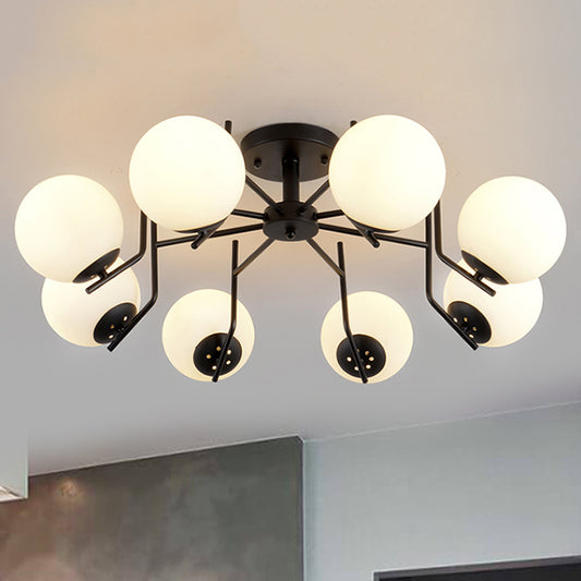 3/5/6 Lights Sputnik Semi Flush Light Traditional White Glass Ceiling Mounted Fixture for Living Room Clearhalo 'Ceiling Lights' 'Close To Ceiling Lights' 'Close to ceiling' 'Glass shade' 'Glass' 'Semi-flushmount' Lighting' 238318