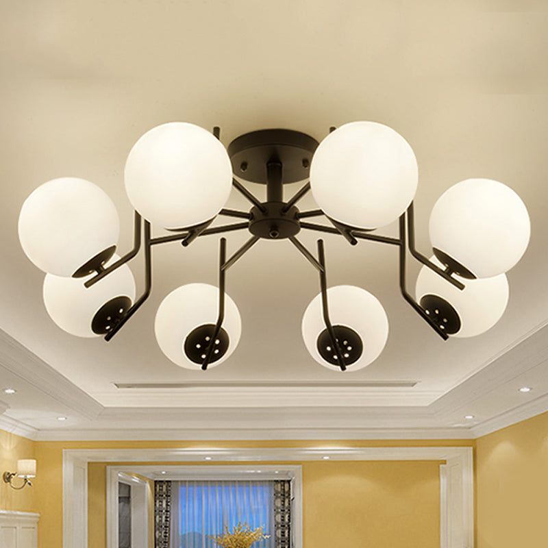 3/5/6 Lights Sputnik Semi Flush Light Traditional White Glass Ceiling Mounted Fixture for Living Room 8 White Clearhalo 'Ceiling Lights' 'Close To Ceiling Lights' 'Close to ceiling' 'Glass shade' 'Glass' 'Semi-flushmount' Lighting' 238319
