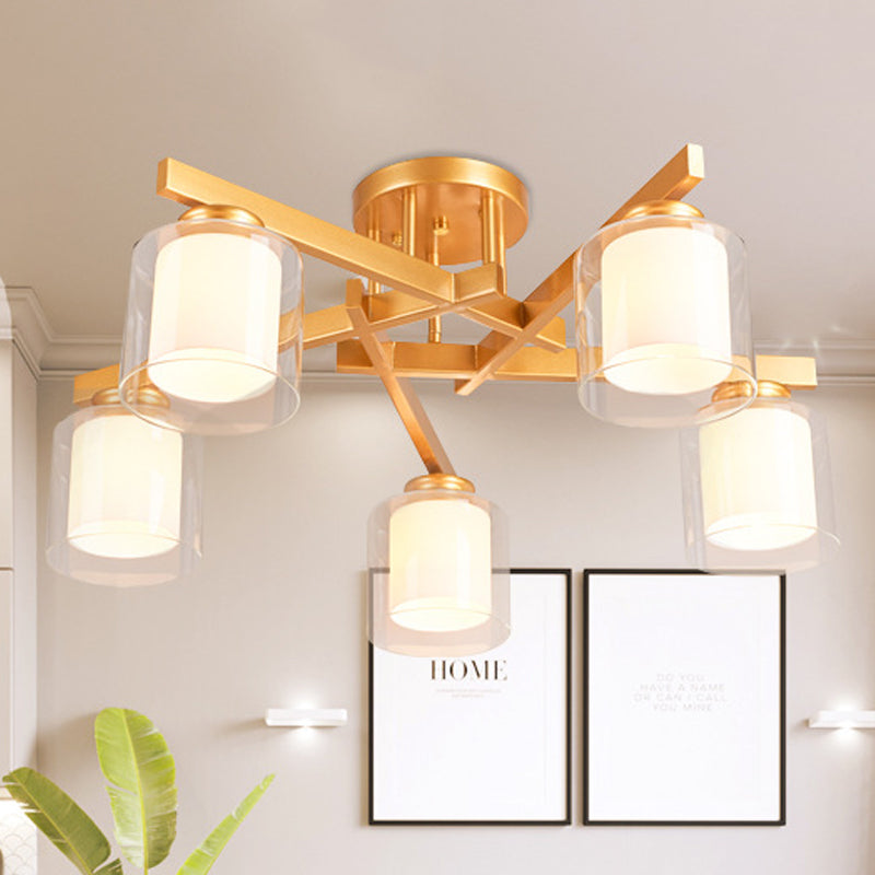 Cylinder Bedroom Semi Mount Lighting Traditional Clear Glass 4/5/6 Lights White Ceiling Light 5 White Clearhalo 'Ceiling Lights' 'Close To Ceiling Lights' 'Close to ceiling' 'Glass shade' 'Glass' 'Semi-flushmount' Lighting' 238328