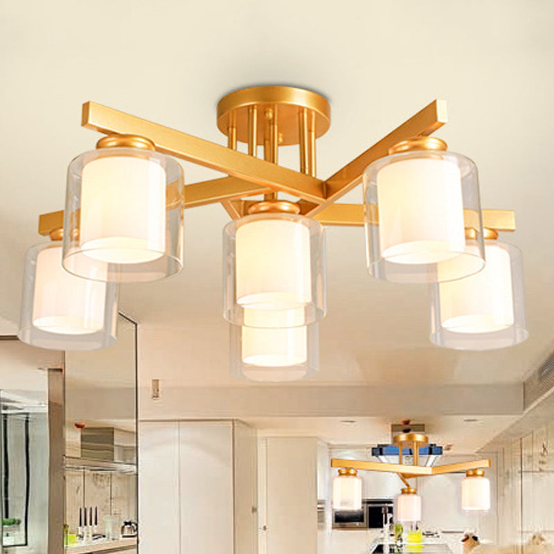 Cylinder Bedroom Semi Mount Lighting Traditional Clear Glass 4/5/6 Lights White Ceiling Light Clearhalo 'Ceiling Lights' 'Close To Ceiling Lights' 'Close to ceiling' 'Glass shade' 'Glass' 'Semi-flushmount' Lighting' 238330