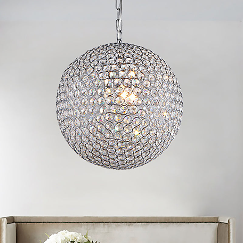 1/3/4/5-Light Bedroom Chandelier with Orb Crystal Shade Silver LED Pendant Lamp, 6"/8"/12" Diameter Clearhalo 'Ceiling Lights' 'Chandeliers' 'Modern Chandeliers' 'Modern' Lighting' 238406