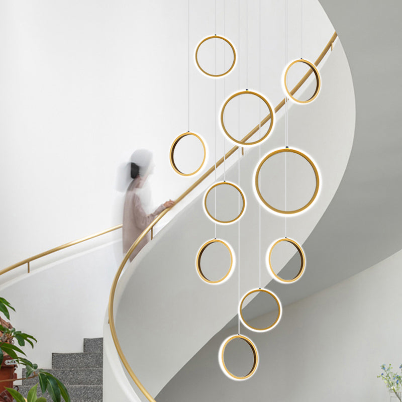 Metallic Halo Multi Pendant Light Minimalistic Golden LED Suspension Light for Stairway Clearhalo 'Ceiling Lights' 'Modern Pendants' 'Modern' 'Pendant Lights' 'Pendants' Lighting' 2384691