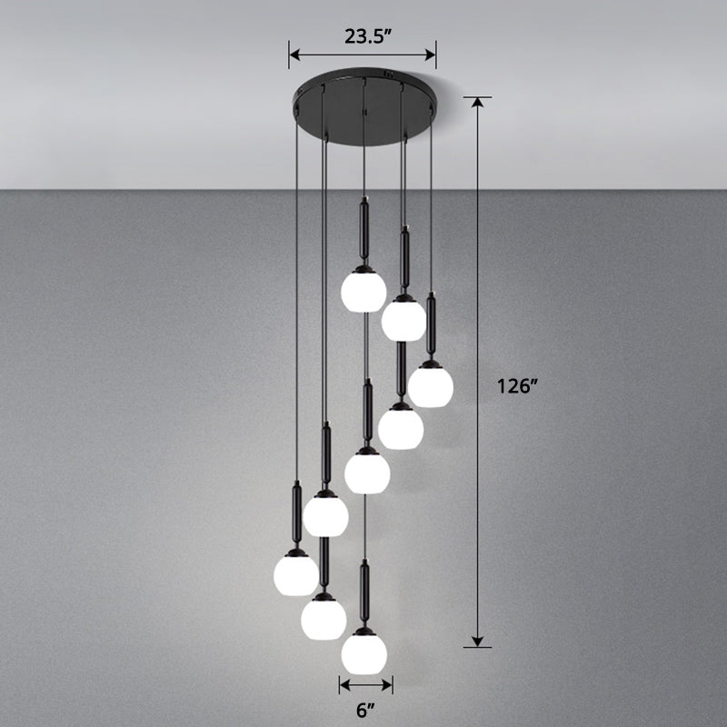Globe Stairs Multi Lamp Ceiling Light Cream Glass Modern Pendant Lighting Fixture 12 Black Dome Clearhalo 'Ceiling Lights' 'Modern Pendants' 'Modern' 'Pendant Lights' 'Pendants' Lighting' 2384704