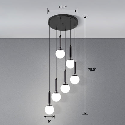 Globe Stairs Multi Lamp Ceiling Light Cream Glass Modern Pendant Lighting Fixture 6 Black Globe Clearhalo 'Ceiling Lights' 'Modern Pendants' 'Modern' 'Pendant Lights' 'Pendants' Lighting' 2384706