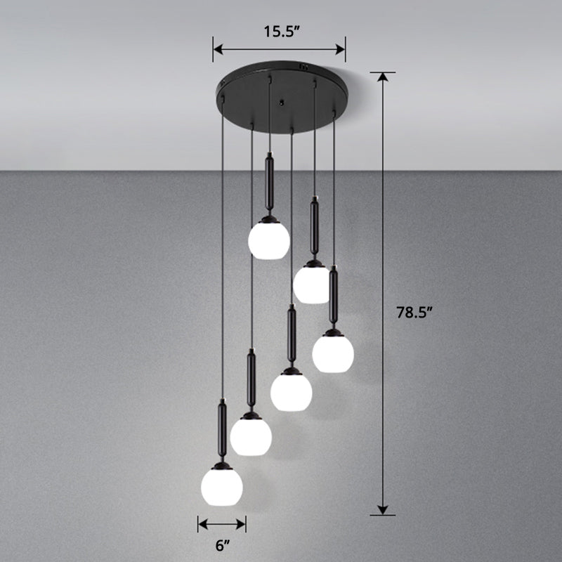 Globe Stairs Multi Lamp Ceiling Light Cream Glass Modern Pendant Lighting Fixture 6 Black Dome Clearhalo 'Ceiling Lights' 'Modern Pendants' 'Modern' 'Pendant Lights' 'Pendants' Lighting' 2384708