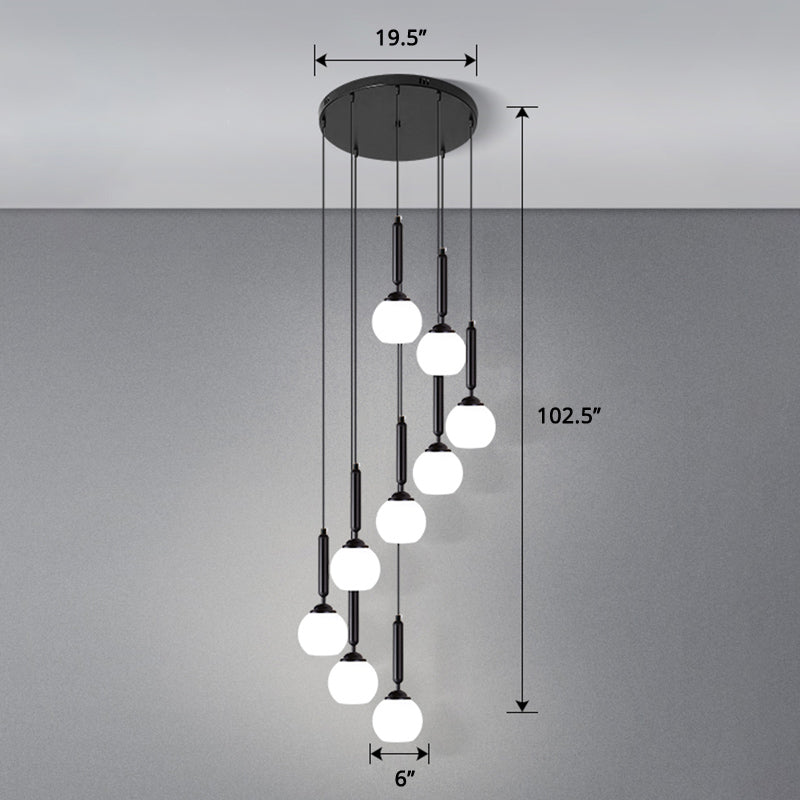 Globe Stairs Multi Lamp Ceiling Light Cream Glass Modern Pendant Lighting Fixture 9 Black Dome Clearhalo 'Ceiling Lights' 'Modern Pendants' 'Modern' 'Pendant Lights' 'Pendants' Lighting' 2384710