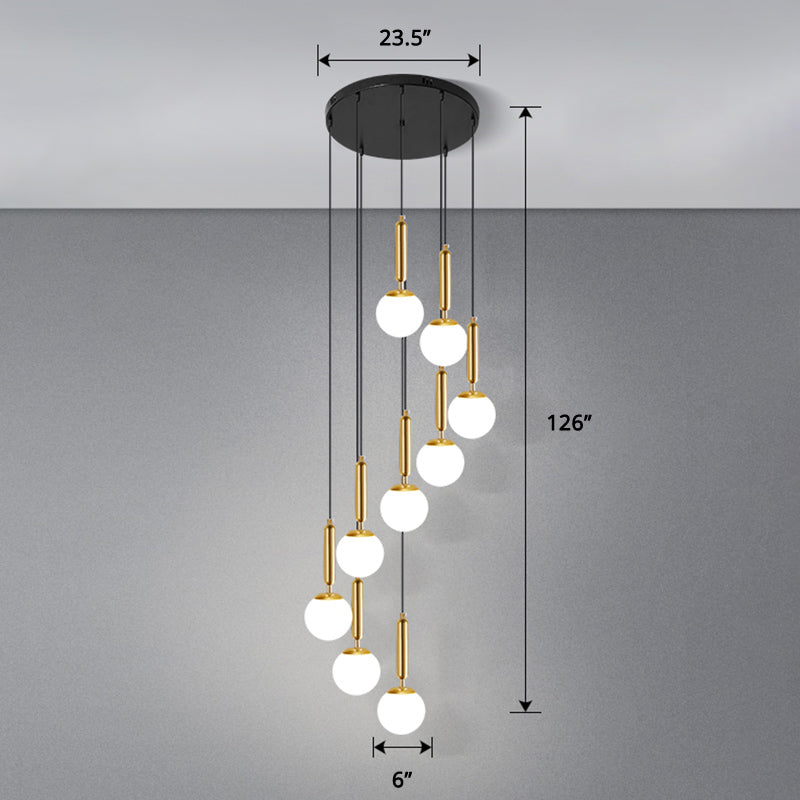Globe Stairs Multi Lamp Ceiling Light Cream Glass Modern Pendant Lighting Fixture 12 Gold Globe Clearhalo 'Ceiling Lights' 'Modern Pendants' 'Modern' 'Pendant Lights' 'Pendants' Lighting' 2384711