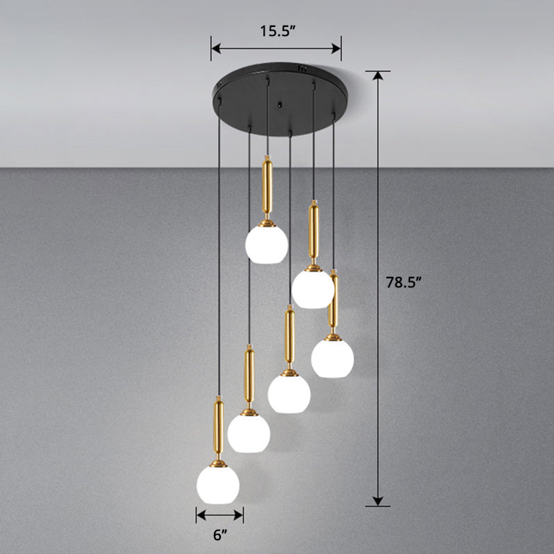Globe Stairs Multi Lamp Ceiling Light Cream Glass Modern Pendant Lighting Fixture 6 Gold Dome Clearhalo 'Ceiling Lights' 'Modern Pendants' 'Modern' 'Pendant Lights' 'Pendants' Lighting' 2384716