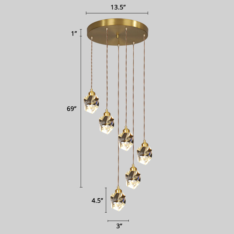 Spiral Cluster Pendant Light Minimalism Metal Living Room Suspension Lamp in Gold 6 Gold Diamond Clearhalo 'Ceiling Lights' 'Modern Pendants' 'Modern' 'Pendant Lights' 'Pendants' Lighting' 2384722