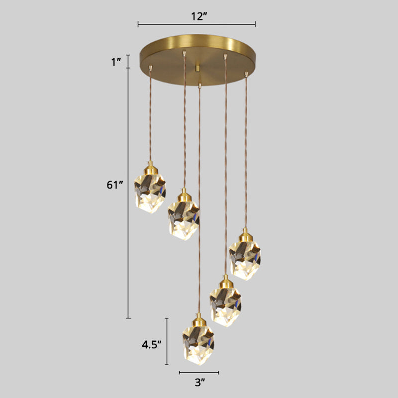 Spiral Cluster Pendant Light Minimalism Metal Living Room Suspension Lamp in Gold 5 Gold Diamond Clearhalo 'Ceiling Lights' 'Modern Pendants' 'Modern' 'Pendant Lights' 'Pendants' Lighting' 2384723