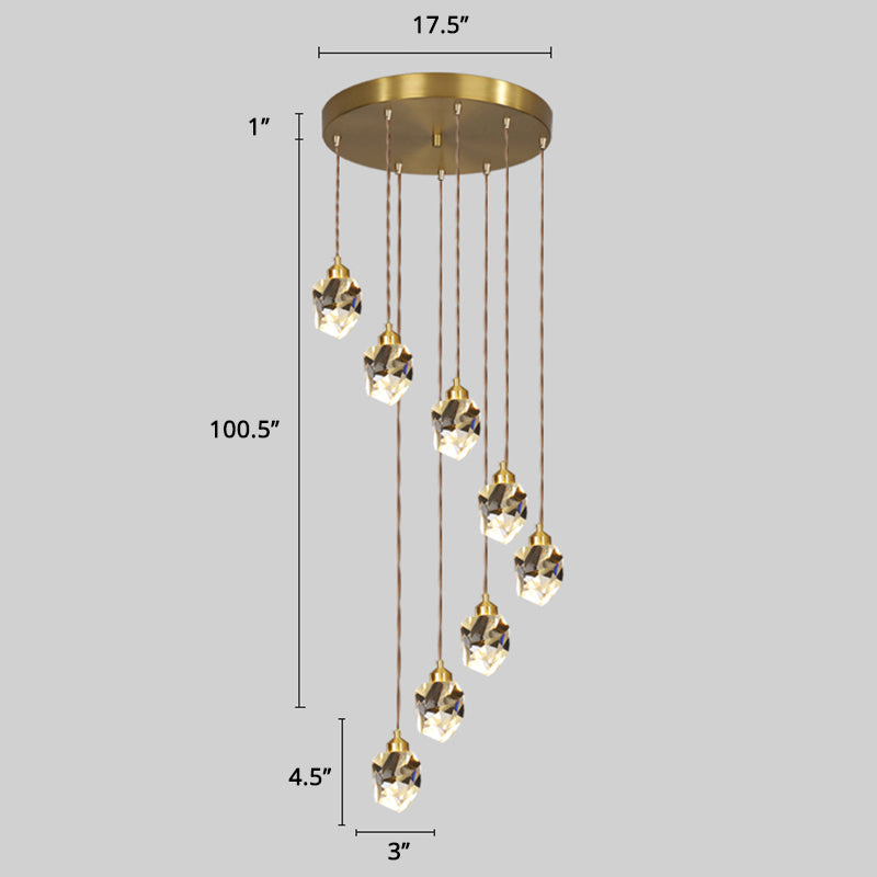 Spiral Cluster Pendant Light Minimalism Metal Living Room Suspension Lamp in Gold 8 Gold Diamond Clearhalo 'Ceiling Lights' 'Modern Pendants' 'Modern' 'Pendant Lights' 'Pendants' Lighting' 2384728