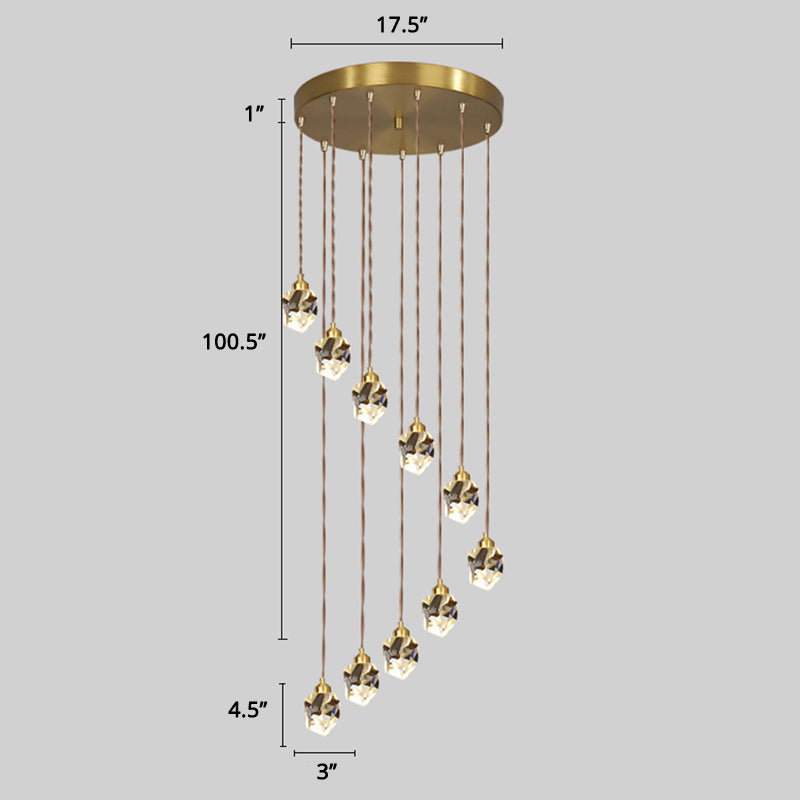 Spiral Cluster Pendant Light Minimalism Metal Living Room Suspension Lamp in Gold 10 Gold Diamond Clearhalo 'Ceiling Lights' 'Modern Pendants' 'Modern' 'Pendant Lights' 'Pendants' Lighting' 2384729