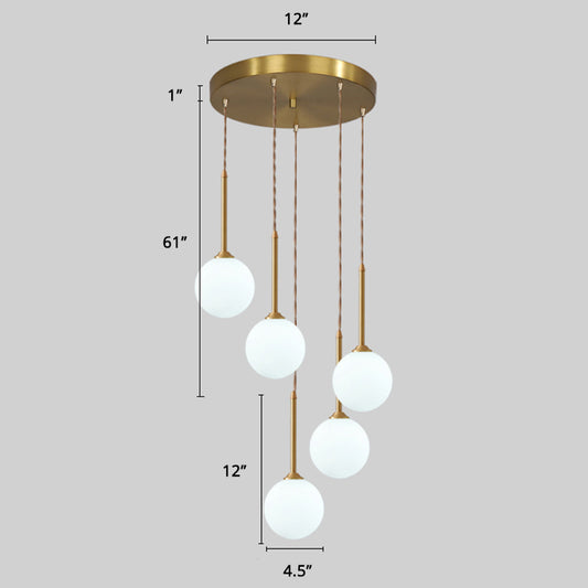 Spiral Cluster Pendant Light Minimalism Metal Living Room Suspension Lamp in Gold 5 Gold Globe Clearhalo 'Ceiling Lights' 'Modern Pendants' 'Modern' 'Pendant Lights' 'Pendants' Lighting' 2384732