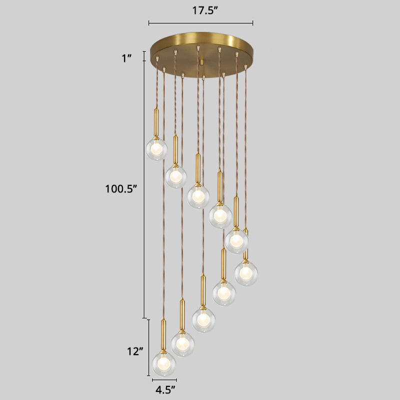 Spiral Cluster Pendant Light Minimalism Metal Living Room Suspension Lamp in Gold 10 Gold Double Glass Clearhalo 'Ceiling Lights' 'Modern Pendants' 'Modern' 'Pendant Lights' 'Pendants' Lighting' 2384739