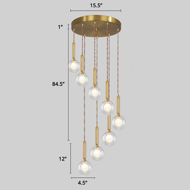 Spiral Cluster Pendant Light Minimalism Metal Living Room Suspension Lamp in Gold 8 Gold Double Glass Clearhalo 'Ceiling Lights' 'Modern Pendants' 'Modern' 'Pendant Lights' 'Pendants' Lighting' 2384740