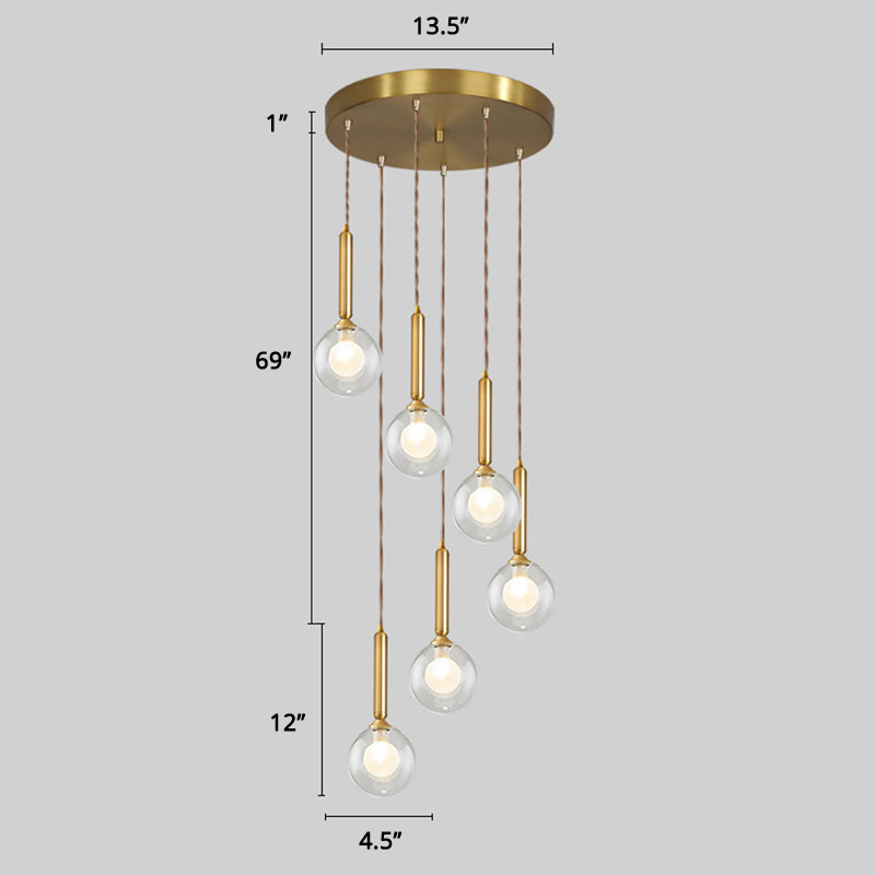 Spiral Cluster Pendant Light Minimalism Metal Living Room Suspension Lamp in Gold 6 Gold Double Glass Clearhalo 'Ceiling Lights' 'Modern Pendants' 'Modern' 'Pendant Lights' 'Pendants' Lighting' 2384741