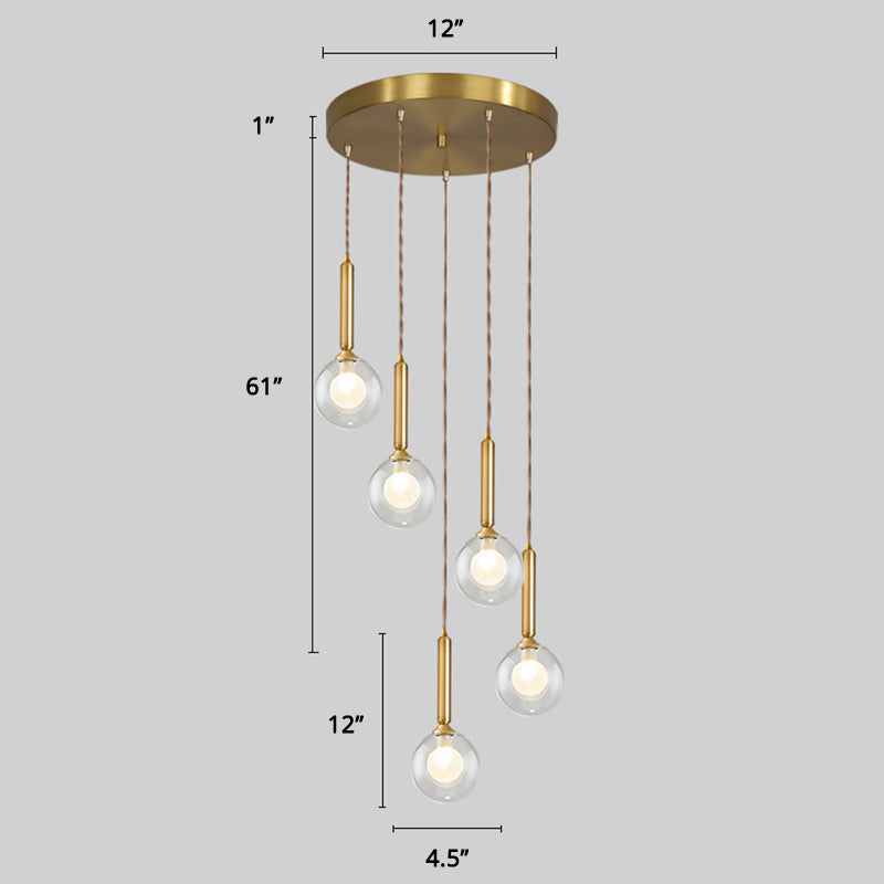 Spiral Cluster Pendant Light Minimalism Metal Living Room Suspension Lamp in Gold 5 Gold Double Glass Clearhalo 'Ceiling Lights' 'Modern Pendants' 'Modern' 'Pendant Lights' 'Pendants' Lighting' 2384742