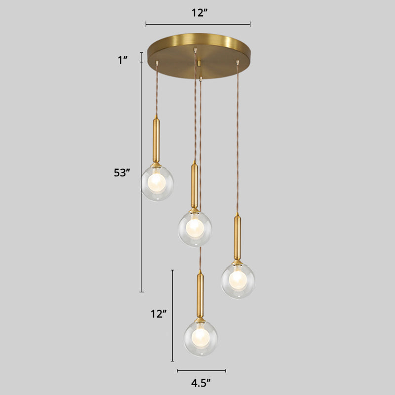 Spiral Cluster Pendant Light Minimalism Metal Living Room Suspension Lamp in Gold 4 Gold Double Glass Clearhalo 'Ceiling Lights' 'Modern Pendants' 'Modern' 'Pendant Lights' 'Pendants' Lighting' 2384743