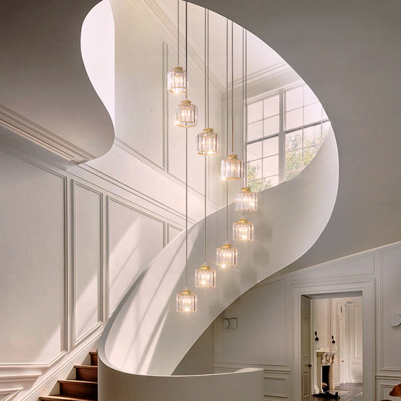 Stairway Multiple Lamp Pendant Minimalist Ceiling Light with Cylindrical Crystal Shade Clearhalo 'Ceiling Lights' 'Modern Pendants' 'Modern' 'Pendant Lights' 'Pendants' Lighting' 2384750