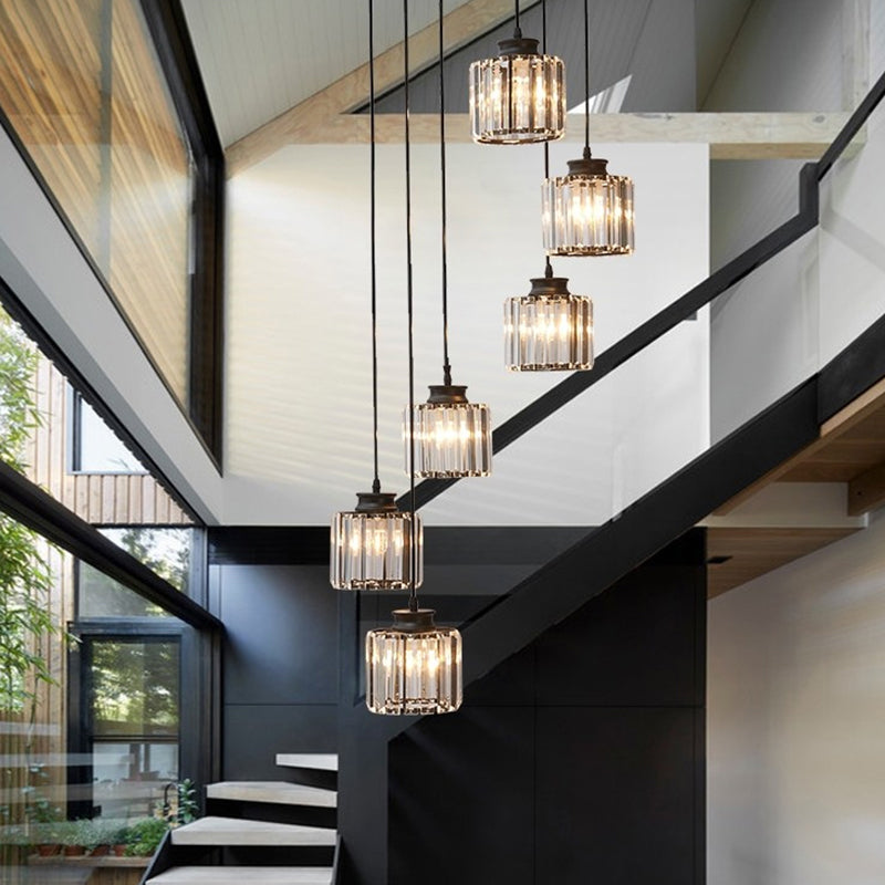 Stairway Multiple Lamp Pendant Minimalist Ceiling Light with Cylindrical Crystal Shade Clearhalo 'Ceiling Lights' 'Modern Pendants' 'Modern' 'Pendant Lights' 'Pendants' Lighting' 2384753