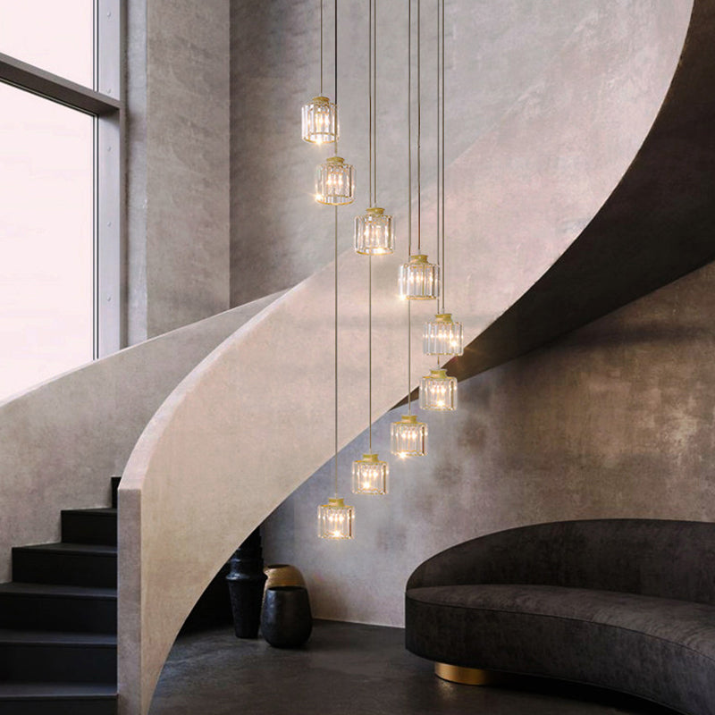 Stairway Multiple Lamp Pendant Minimalist Ceiling Light with Cylindrical Crystal Shade Clearhalo 'Ceiling Lights' 'Modern Pendants' 'Modern' 'Pendant Lights' 'Pendants' Lighting' 2384755