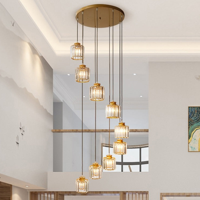 Stairway Multiple Lamp Pendant Minimalist Ceiling Light with Cylindrical Crystal Shade Clearhalo 'Ceiling Lights' 'Modern Pendants' 'Modern' 'Pendant Lights' 'Pendants' Lighting' 2384757