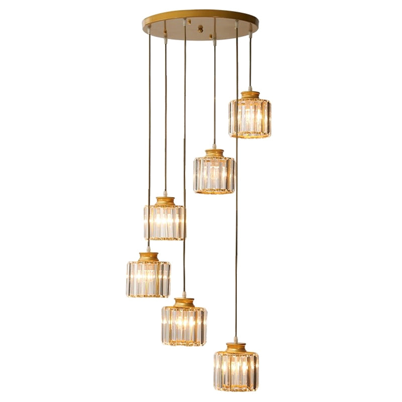Stairway Multiple Lamp Pendant Minimalist Ceiling Light with Cylindrical Crystal Shade Clearhalo 'Ceiling Lights' 'Modern Pendants' 'Modern' 'Pendant Lights' 'Pendants' Lighting' 2384758