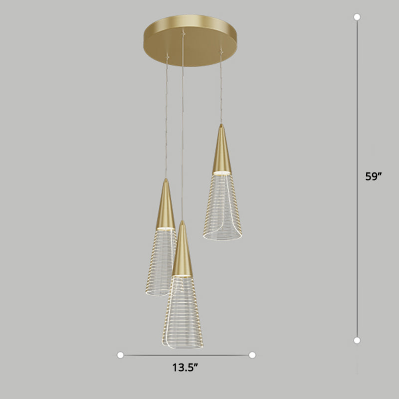 Cone LED Multi Pendant Ceiling Light Novelty Modern Dining Room Suspension Light 3 Gold Round Clearhalo 'Ceiling Lights' 'Modern Pendants' 'Modern' 'Pendant Lights' 'Pendants' Lighting' 2384763