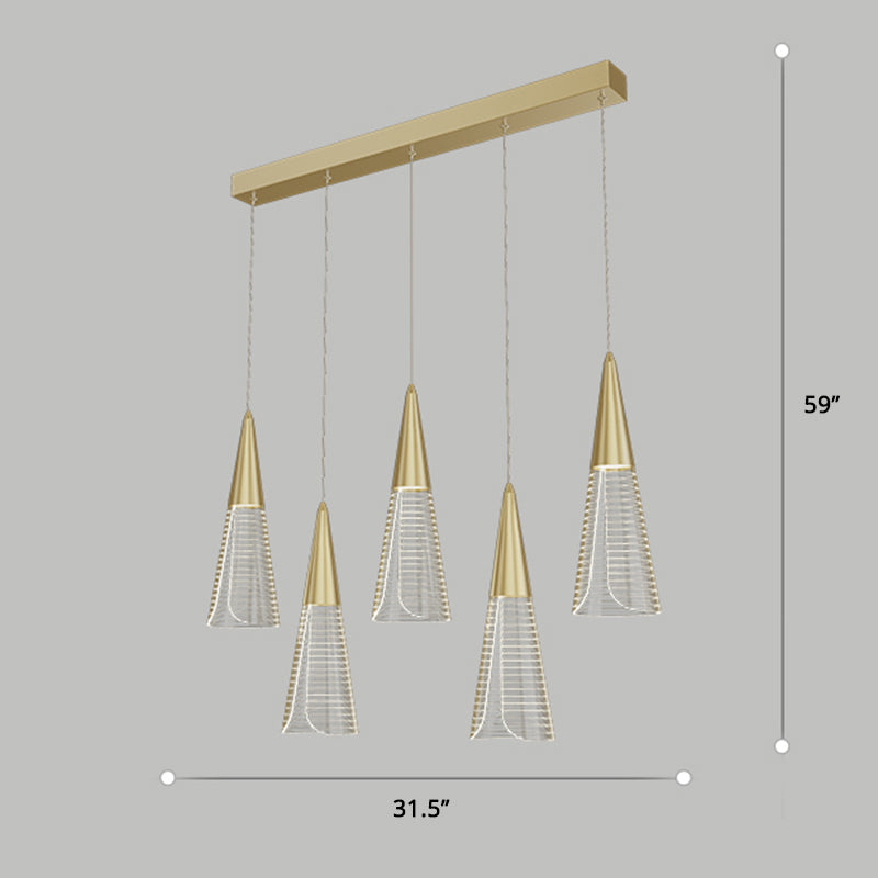 Cone LED Multi Pendant Ceiling Light Novelty Modern Dining Room Suspension Light 5 Gold Linear Clearhalo 'Ceiling Lights' 'Modern Pendants' 'Modern' 'Pendant Lights' 'Pendants' Lighting' 2384766