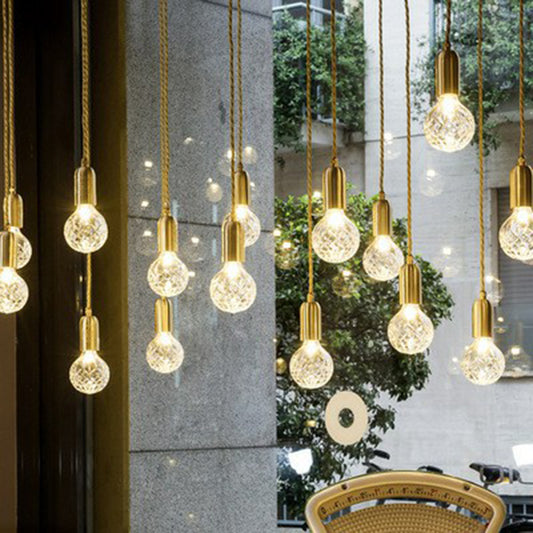 Lattice Glass Bulb Shaped Pendant Lamp Nordic 1-Light Restaurant Ceiling Light in Brass Brass Clearhalo 'Art Deco Pendants' 'Cast Iron' 'Ceiling Lights' 'Ceramic' 'Crystal' 'Industrial Pendants' 'Industrial' 'Metal' 'Middle Century Pendants' 'Pendant Lights' 'Pendants' 'Tiffany' Lighting' 2384811