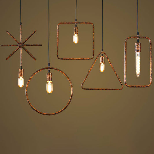 Single-Bulb Geometric Shaped Pendant Industrial Style Metal Suspension Light for Dining Room Rust Clearhalo 'Art Deco Pendants' 'Black' 'Cast Iron' 'Ceiling Lights' 'Ceramic' 'Crystal' 'Industrial Pendants' 'Industrial' 'Metal' 'Middle Century Pendants' 'Pendant Lights' 'Pendants' 'Rustic Pendants' 'Tiffany' Lighting' 2384820