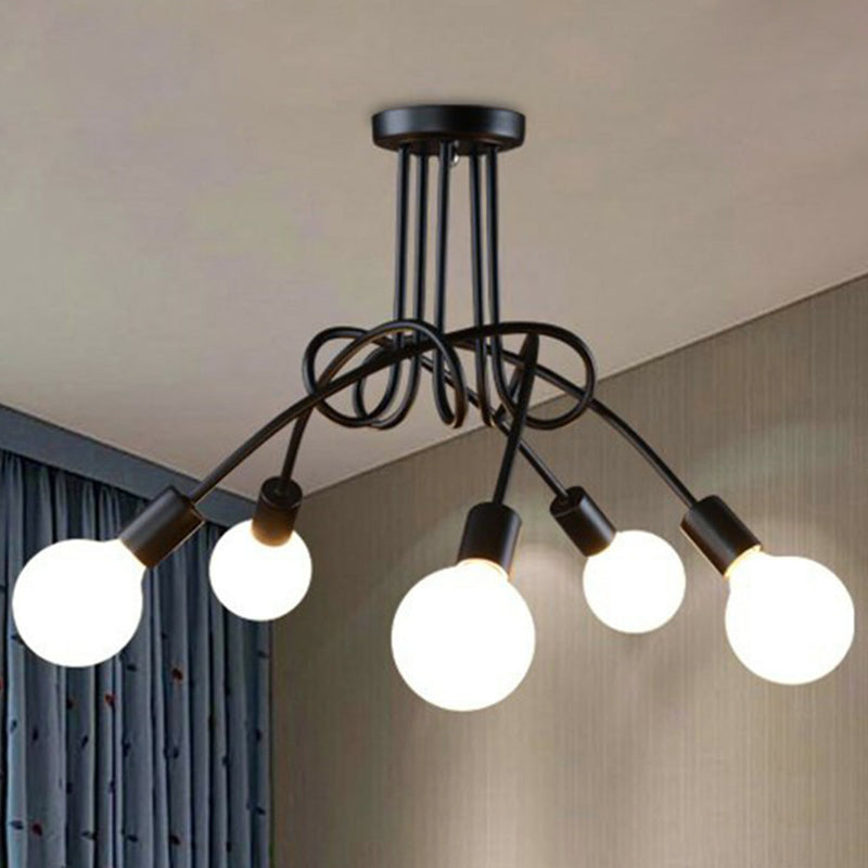 Metal Knot Chandelier Industrial Living Room Suspension Lamp with Bare Bulb Design in Black Clearhalo 'Cast Iron' 'Ceiling Lights' 'Chandeliers' 'Industrial Chandeliers' 'Industrial' 'Metal' 'Middle Century Chandeliers' 'Rustic Chandeliers' 'Tiffany' Lighting' 2384836