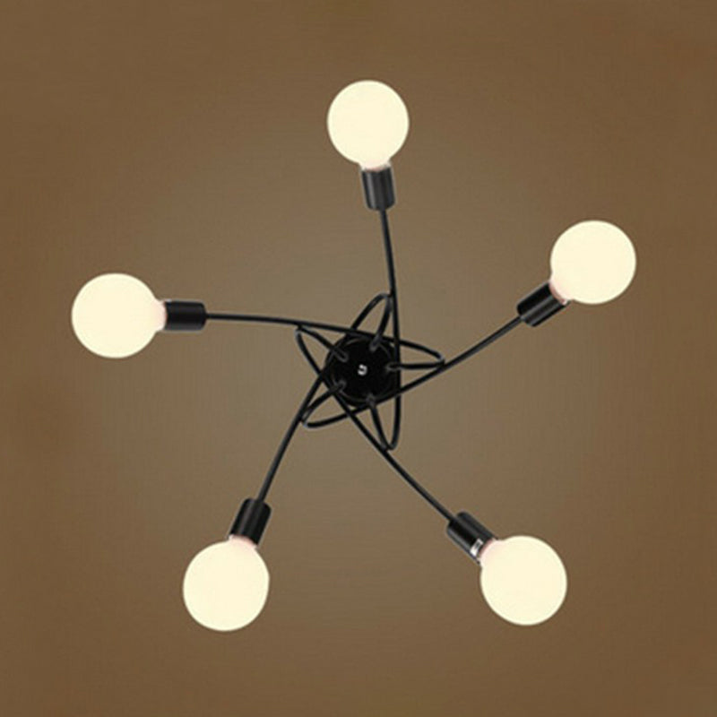 Metal Knot Chandelier Industrial Living Room Suspension Lamp with Bare Bulb Design in Black Clearhalo 'Cast Iron' 'Ceiling Lights' 'Chandeliers' 'Industrial Chandeliers' 'Industrial' 'Metal' 'Middle Century Chandeliers' 'Rustic Chandeliers' 'Tiffany' Lighting' 2384837