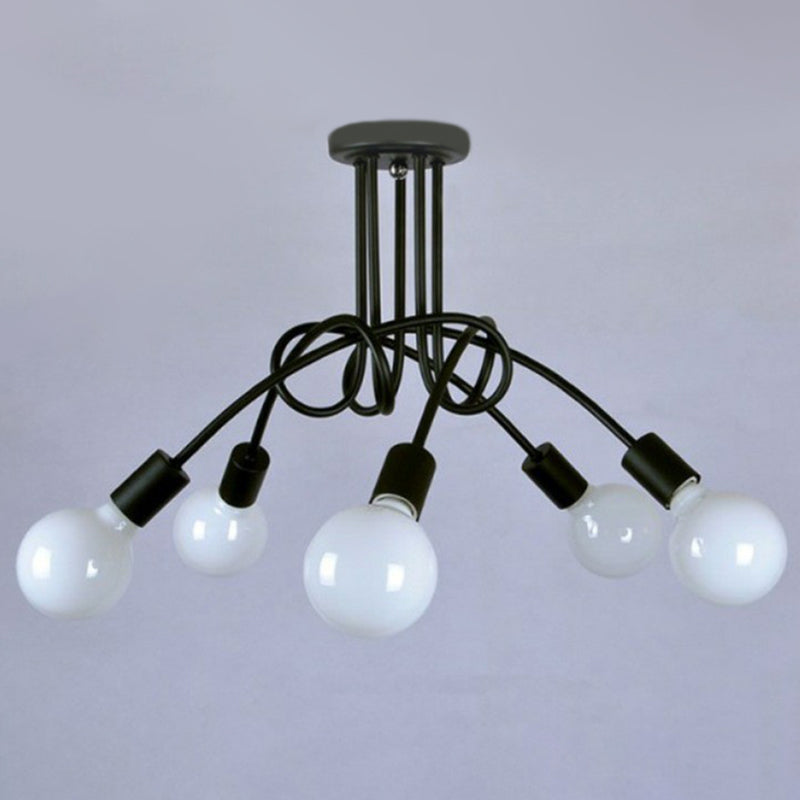 Metal Knot Chandelier Industrial Living Room Suspension Lamp with Bare Bulb Design in Black Clearhalo 'Cast Iron' 'Ceiling Lights' 'Chandeliers' 'Industrial Chandeliers' 'Industrial' 'Metal' 'Middle Century Chandeliers' 'Rustic Chandeliers' 'Tiffany' Lighting' 2384839
