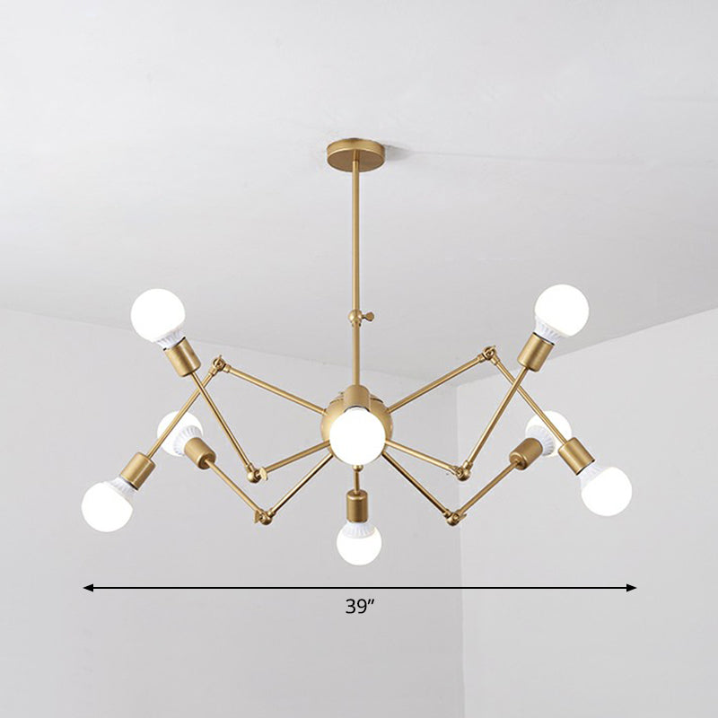 Nordic Swing Arm Pendant Lighting Metal Ceiling Chandelier with Open Bulb Design 8 Gold Clearhalo 'Cast Iron' 'Ceiling Lights' 'Chandeliers' 'Industrial Chandeliers' 'Industrial' 'Metal' 'Middle Century Chandeliers' 'Rustic Chandeliers' 'Tiffany' Lighting' 2384846