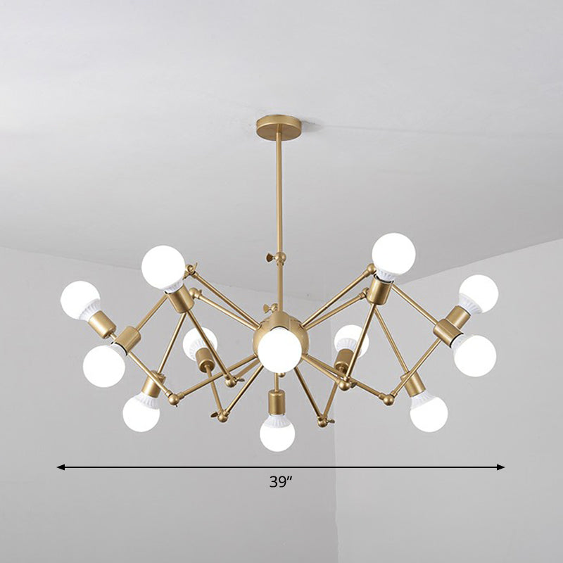 Nordic Swing Arm Pendant Lighting Metal Ceiling Chandelier with Open Bulb Design 12 Gold Clearhalo 'Cast Iron' 'Ceiling Lights' 'Chandeliers' 'Industrial Chandeliers' 'Industrial' 'Metal' 'Middle Century Chandeliers' 'Rustic Chandeliers' 'Tiffany' Lighting' 2384847