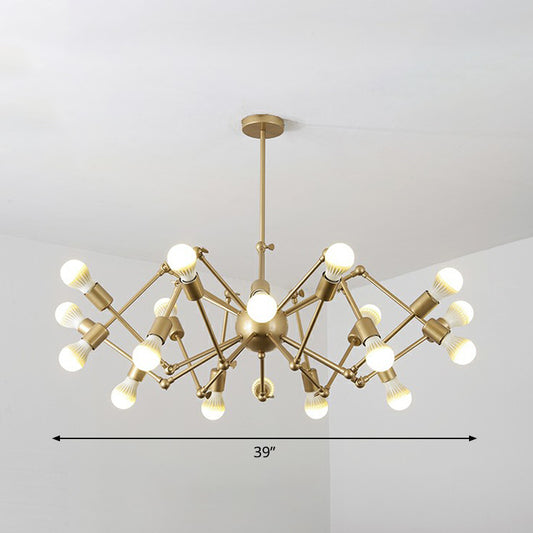 Nordic Swing Arm Pendant Lighting Metal Ceiling Chandelier with Open Bulb Design 20 Gold Clearhalo 'Cast Iron' 'Ceiling Lights' 'Chandeliers' 'Industrial Chandeliers' 'Industrial' 'Metal' 'Middle Century Chandeliers' 'Rustic Chandeliers' 'Tiffany' Lighting' 2384849