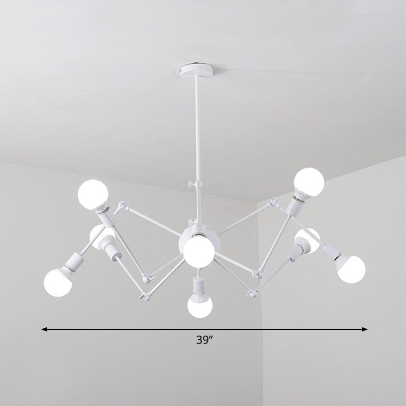 Nordic Swing Arm Pendant Lighting Metal Ceiling Chandelier with Open Bulb Design 8 White Clearhalo 'Cast Iron' 'Ceiling Lights' 'Chandeliers' 'Industrial Chandeliers' 'Industrial' 'Metal' 'Middle Century Chandeliers' 'Rustic Chandeliers' 'Tiffany' Lighting' 2384851