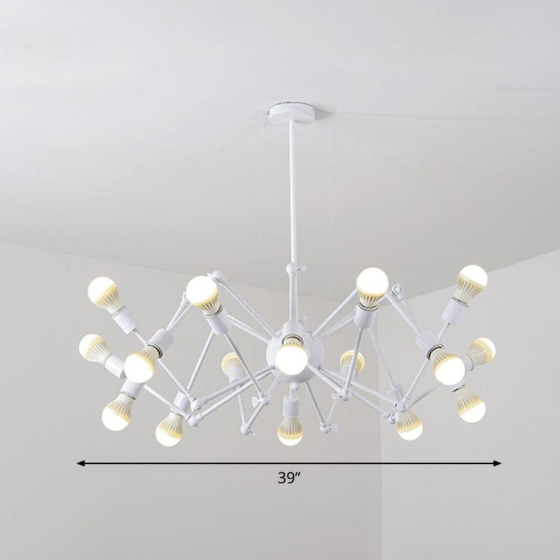 Nordic Swing Arm Pendant Lighting Metal Ceiling Chandelier with Open Bulb Design 20 White Clearhalo 'Cast Iron' 'Ceiling Lights' 'Chandeliers' 'Industrial Chandeliers' 'Industrial' 'Metal' 'Middle Century Chandeliers' 'Rustic Chandeliers' 'Tiffany' Lighting' 2384852