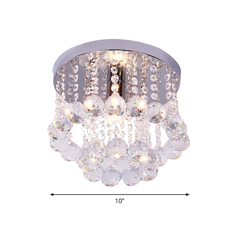 Chrome Finish Round Flushmount Light Modern Single Metal Semi Flush Mount Ceiling Fixture with Crystal Drops Chrome 10" Clearhalo 'Ceiling Lights' 'Close To Ceiling Lights' 'Close to ceiling' 'Flush mount' Lighting' 2384864