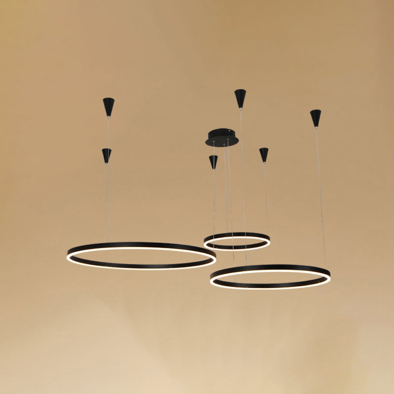 Black Loop Hanging Ceiling Light Minimalistic Metal LED Chandelier for Sitting Room 3 Black Remote Control Stepless Dimming Clearhalo 'Ceiling Lights' 'Chandeliers' 'Modern Chandeliers' 'Modern' Lighting' 2384871