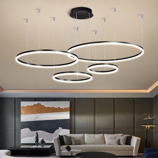 Multi-Ring Shaped Chandelier Modern Style Acrylic Coffee Hanging Light Fixture for Living Room Clearhalo 'Ceiling Lights' 'Chandeliers' 'Modern Chandeliers' 'Modern' Lighting' 2384872