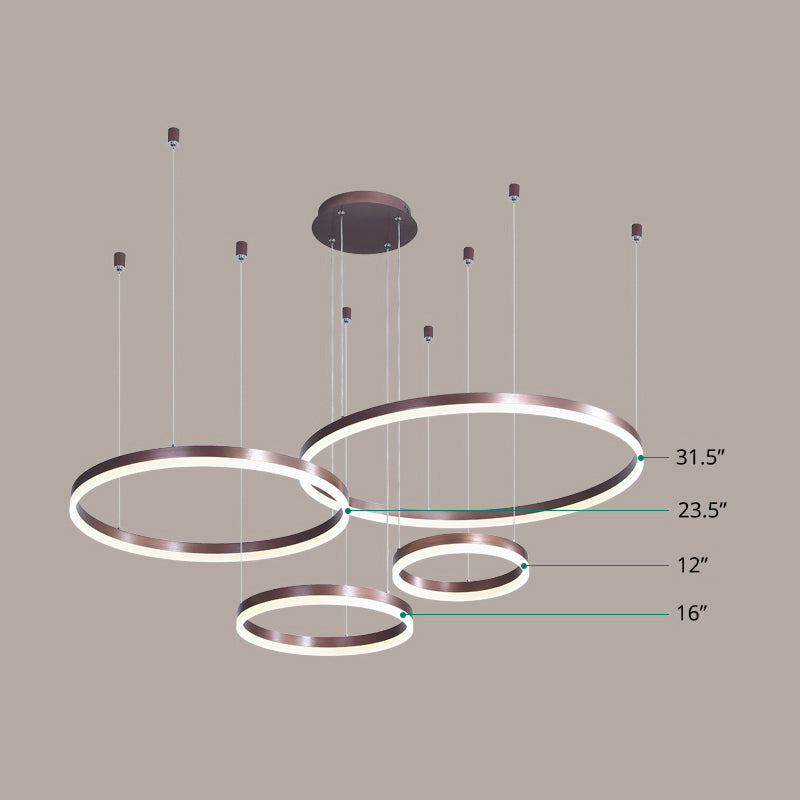 Multi-Ring Shaped Chandelier Modern Style Acrylic Coffee Hanging Light Fixture for Living Room Coffee Warm Four Rings Clearhalo 'Ceiling Lights' 'Chandeliers' 'Modern Chandeliers' 'Modern' Lighting' 2384873
