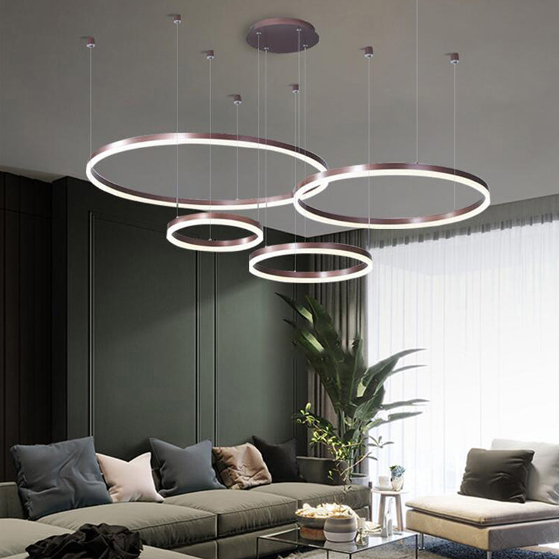 Multi-Ring Shaped Chandelier Modern Style Acrylic Coffee Hanging Light Fixture for Living Room Clearhalo 'Ceiling Lights' 'Chandeliers' 'Modern Chandeliers' 'Modern' Lighting' 2384875