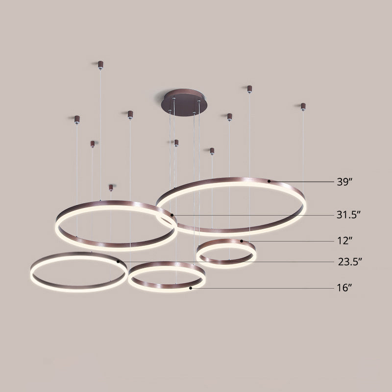Multi-Ring Shaped Chandelier Modern Style Acrylic Coffee Hanging Light Fixture for Living Room Coffee Remote Control Stepless Dimming Five Rings Clearhalo 'Ceiling Lights' 'Chandeliers' 'Modern Chandeliers' 'Modern' Lighting' 2384876