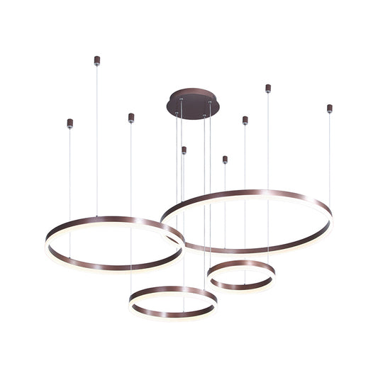Multi-Ring Shaped Chandelier Modern Style Acrylic Coffee Hanging Light Fixture for Living Room Clearhalo 'Ceiling Lights' 'Chandeliers' 'Modern Chandeliers' 'Modern' Lighting' 2384877