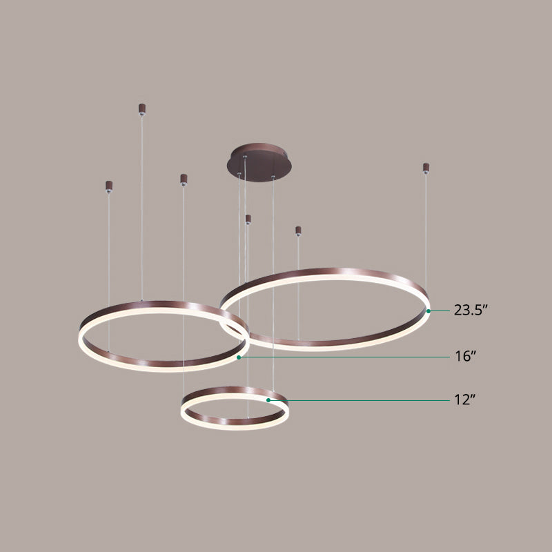 Multi-Ring Shaped Chandelier Modern Style Acrylic Coffee Hanging Light Fixture for Living Room Coffee Remote Control Stepless Dimming Three Rings Clearhalo 'Ceiling Lights' 'Chandeliers' 'Modern Chandeliers' 'Modern' Lighting' 2384878