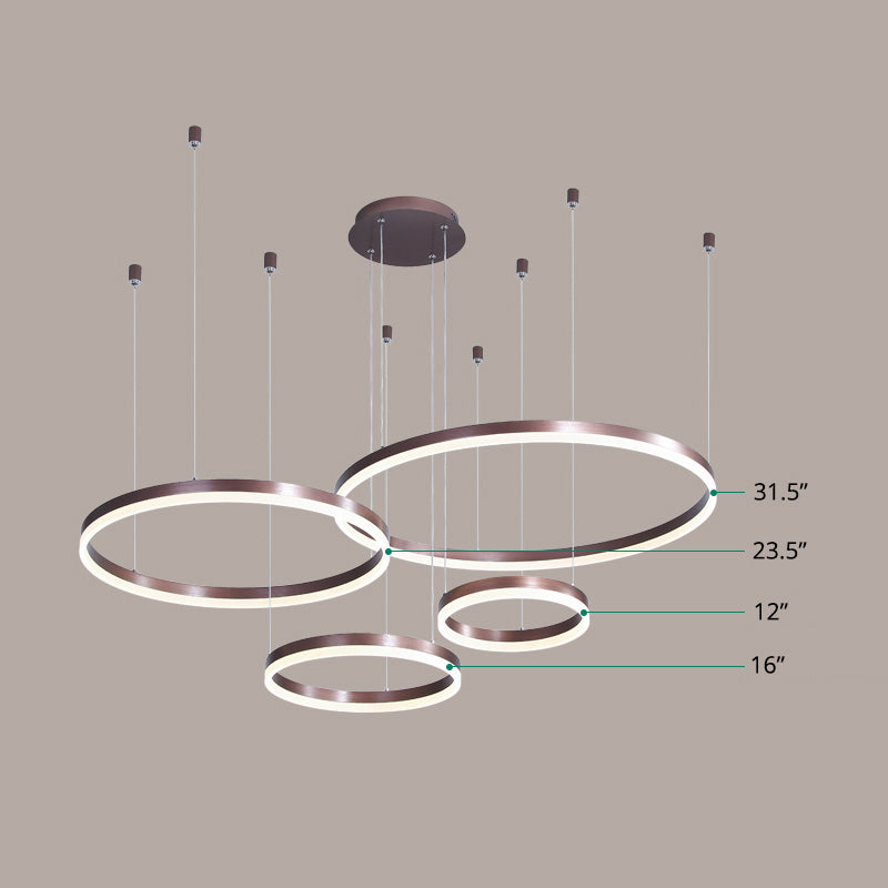 Multi-Ring Shaped Chandelier Modern Style Acrylic Coffee Hanging Light Fixture for Living Room Coffee Remote Control Stepless Dimming Four Rings Clearhalo 'Ceiling Lights' 'Chandeliers' 'Modern Chandeliers' 'Modern' Lighting' 2384879